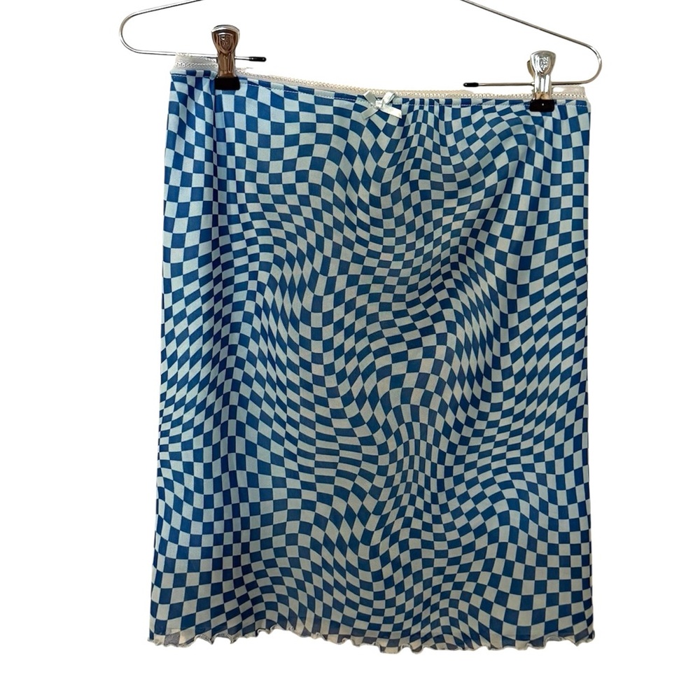 Wild Fable Blue and White Mesh Checkered Pencil Skirt with Lettuce Hem Size 1X
